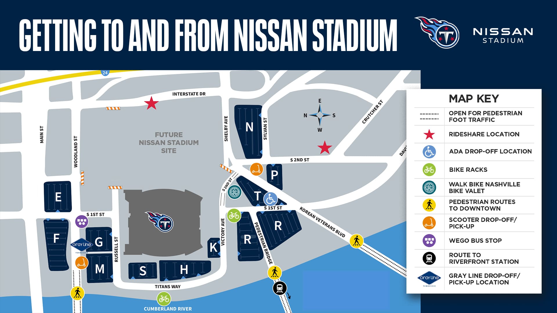 Titans Transportation Map - Nissan Stadium